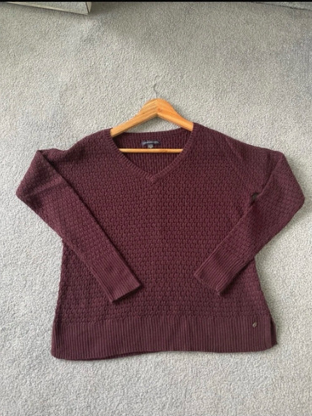 American Eagle Outfitters V-Neck Chunky Knit Sweater in Plum